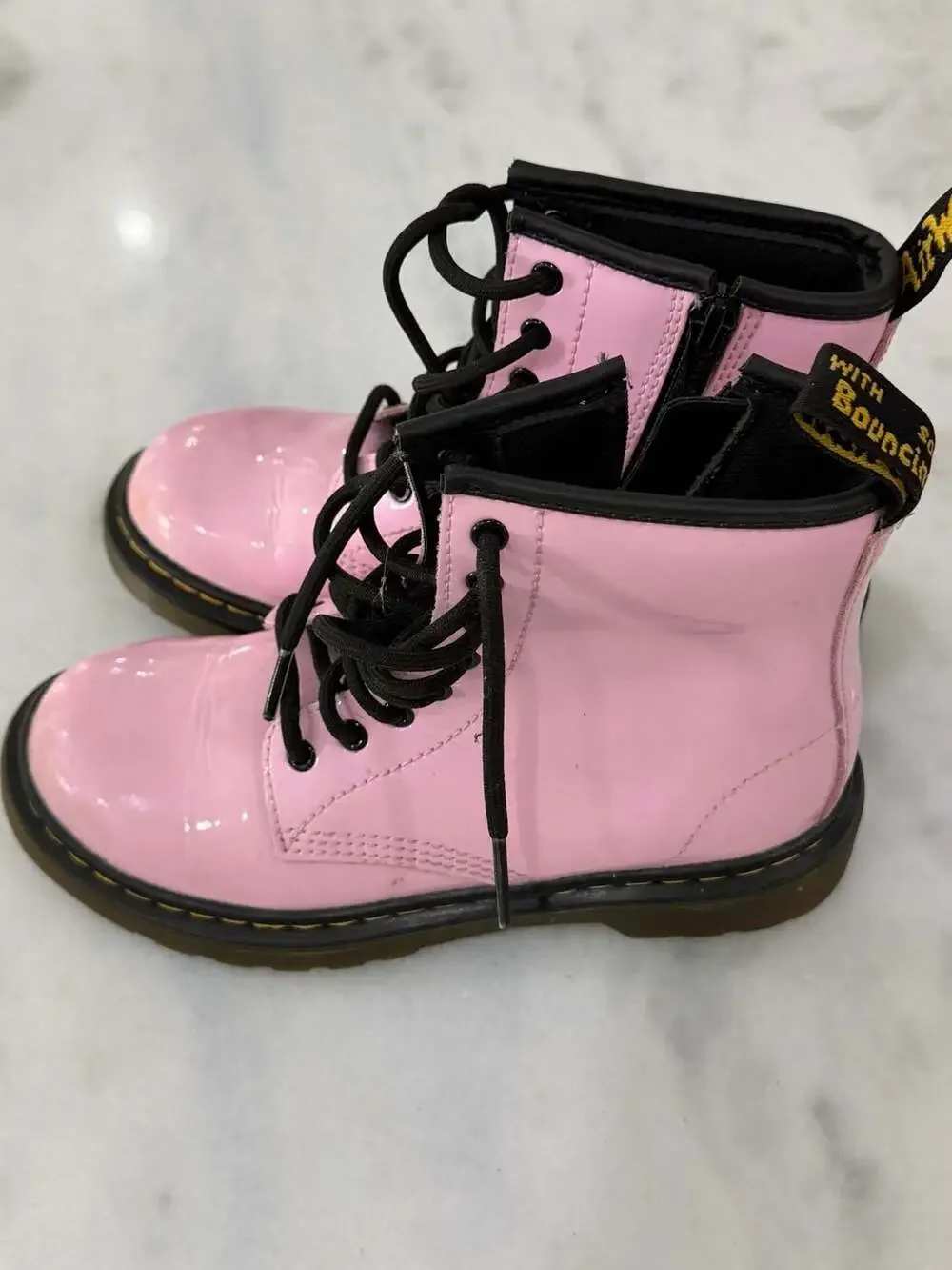 Dr. Martens 1460 Kids Patent Pink Lace-Up Combat Boots with Side Zip